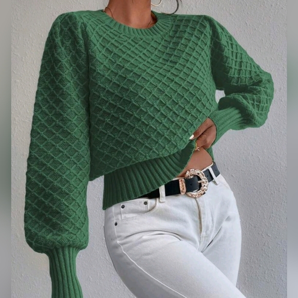 Sweaters - New Chic Chunky Argyle Knit Sweater Top Pullover Green